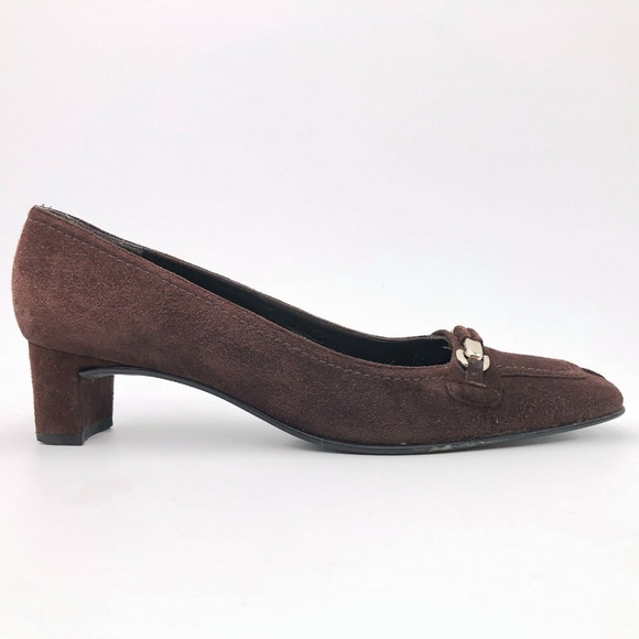 Stuart Weitzman Suede Horsebit Square Toe Pumps - Picture 1 of 8